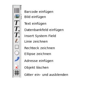 Abbildung 5: KBarcode verfügt über zahlreiche Werkzeuge zum Gestalten von Etiketten.