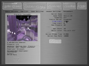 Abbildung 5: Bevor Sie ein neues Spiel starten, legen Sie die Regeln fest. Wieviele Bots wollen Sie im Level? Wie stark sollen die Bots sein, und wann ist ein Spiel vorbei?