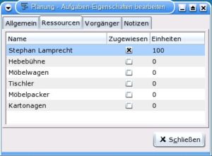 Abbildung 5: In diesem Dialog weisen Sie der Aufgabe Ressourcen zu