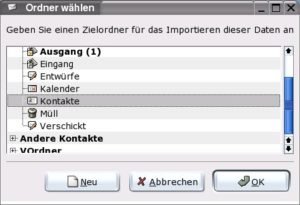 Abbildung 5: Das Importieren von KDE-Adressdaten in Evolution ist ein mühsames Unterfangen – dem Importassistenten folgt noch die Frage nach dem Wohin.