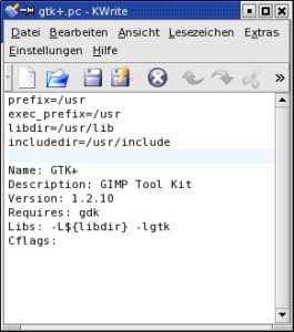 Abbildung 5: Aus der Datei "gtk+.pc" erfährt "pkg-config" alles Nötige über die installierte GTK-Version.