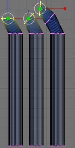 Abbildung 5: Extrusion bedeutet, Querschnitts-Ringe zu duplizieren, zu verschieben und zu drehen. Auf Basis dieser Querschnitte berechnete Blender ein räumliches Objekt.