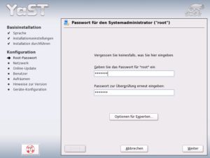 Abbildung 5: Das root-Passwort dürfen Sie keinesfalls vergessen. Sie benötigen es später für administrative Aufgaben.