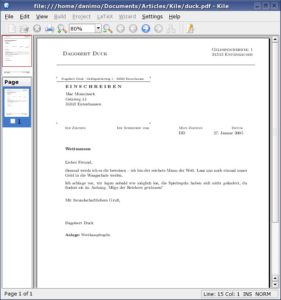 Abbildung 5: …in einen fertigen Brief im PDF-Format. Als Zwischenprodukte entstehen eine DVI- und eine PostScript-Datei.