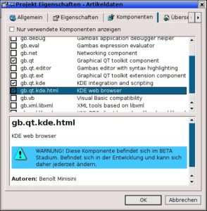 Abbildung 5: Gambas erzeugt über Komponenten KDE-Applikationen.