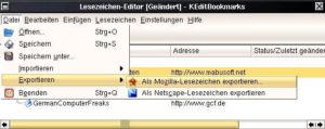 Abbildung 6: Der KDE-Bookmark-Editor macht den Bookmark-Export nach Mozilla oder Netscape zum Kinderspiel.