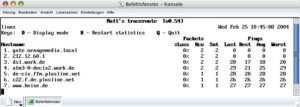 Abbildung 6: "mtr" kombiniert die Aussagen von "traceroute" und "ping".