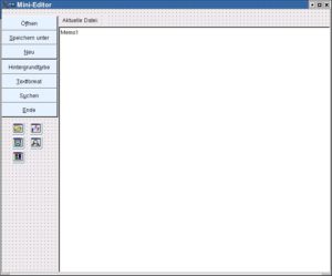 Abbildung 6: Der Mini-Editor in der Designansicht (im so genannten Form). Links unter den Buttons sind die Dialogkomponenten abgelegt