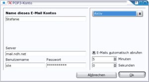 Abbildung 6: Alle nötigen Informationen zum E-Mail Account verwaltet das Applet in einem komfortablen Dialog.