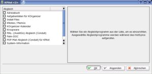 Abbildung 6: Synchronisation mit KDE-Programmen via KPilot