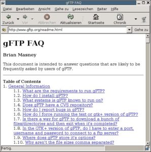 Abbildung 6: Die englischsprachige FAQ zu GFTP beantwortet offene Fragen, zum Beispiel zum Thema SSH-Verbindungen.