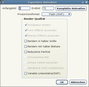 Abbildung 6: Mit dem Export-Dialog legen Sie die Länge der Animation, die Ausgabequalität und das Format fest.