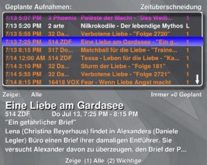 Abbildung 6: MythTV durchforstet die Programmdaten gründlich: Überschneiden sich zwei für die Aufnahme geplanten Sendungen, so weicht es auf Wiederholungen aus.