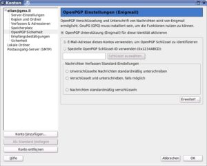 Abbildung 6: In Thunderbird Konteneinstellungen schalten Sie die Enigmail-Unterstützung für Ihren Mail-Account frei und bestimmen, welchen Schlüssel Enigmail verwenden soll.