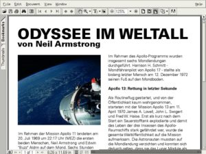 Abbildung 6: Das fertige Dokument in Scribus: drei Textrahmen und ein Bilderrahmen.