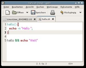 Abbildung 6: Neben der Syntax-Hervorhebung beherrscht Gedit jetzt auch das Markieren zusammengehöriger Klammern.