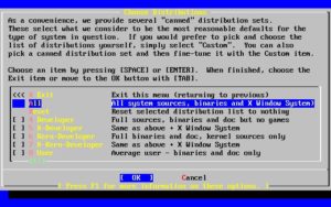 Abbildung 6: Über das so genannte Distribution Set legen Sie den Installationsumfang für Ihr System fest.