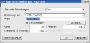 Abbildung 6: KBarcode kennt die unterschiedlichsten Barcode-Formate.