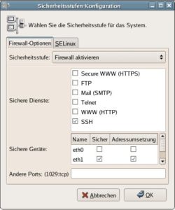 Abbildung 6: Die Firewall-Konfiguration von Fedora stellt nur wenige Möglichkeiten bereit.