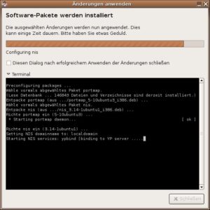Abbildung 6: Ubuntu öffnet nach der Installation des NIS-Servers einen Konfigurationsdialog und startet anschließend den Portmapper sowie den NIS-Server.