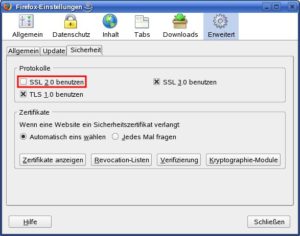 Abbildung 6: SSL in Version 2.0 sollten Sie nicht nutzen – das Sicherheitsprotokoll weist selbst Sicherheitlücken auf.