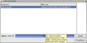 Abbildung 6: MD5-Prüfsummen zu kontrollieren ist für Tux Commander kein Problem