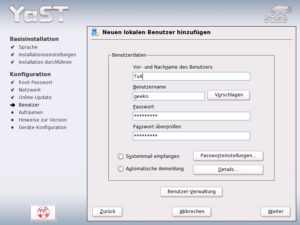 Abbildung 7: Für die alltägliche Arbeit am System legen Sie ein Benutzerkonto an.