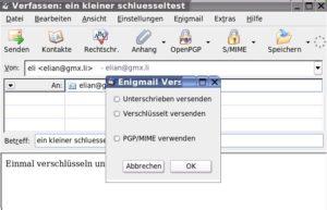 Abbildung 7: Haben Sie Enigmail installiert, erscheint ein neuer Button "OpenPGP" im Dialog zum Verfassen von Nachrichten..
