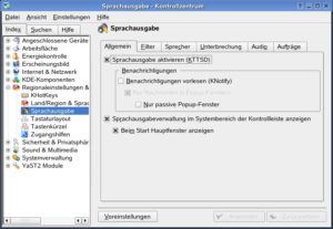 Abbildung 7: Das neue KDE bringt zahlreiche Tools für die Sprachausgabe mit.