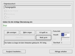 Abbildung 7: Geben Sie die richtige Übersetzung für das im Dialog der Zufallsabfrage gezeigte Wort ein.
