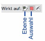Abbildung 7: Mit diesen Symbolen stellen Sie beim Verschieben- und beim Skalieren-Werkzeug den Wirkungsbereich ein.