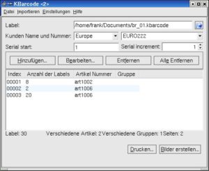 Abbildung 7: KBarcode druckt große Mengen Etiketten in einem Schwung.