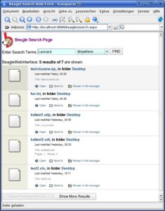 Abbildung 7: Das Web-Frontend ist neu in Version 0.1.1 von Beagle. Es ist auch von einem entfernten Rechner aus erreichbar.