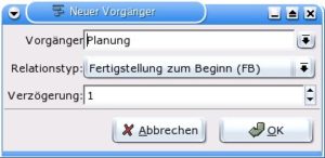 Abbildung 7: Definieren Sie Abhängigkeiten von Vorgängen