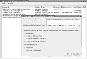 Abbildung 8: Als einziger der drei Mailer bringt Thunderbird mit Enigmail auch eine Schlüsselverwaltung mit, so dass der Nutzer dazu nicht mehr auf die Kommandozeile ausweichen muss.