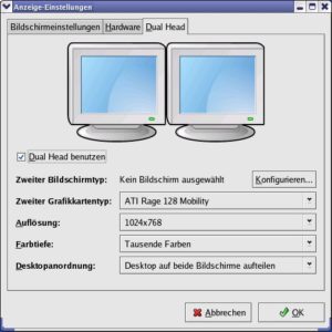 Abbildung 8: Zumindest für die in neueren Powerbooks verbauten ATI-Videokarten funktioniert der Zweischirmbetrieb (Dual-Head).