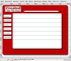 Abbildung 8: Das Gimp-Plugin Py-Slice erstellt aus einem Bild eine HTML-Tabelle. Als Spalten- und Zeilengrenzen dienen Hilfslinien.