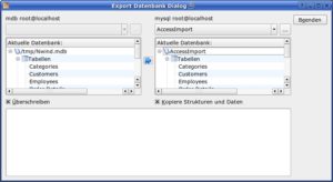 Abbildung 8: Eben noch in MS Access – jetzt bereits auf dem MySQL-Server! Die Import/Export-Funktionen von Knoda machen den Abschied von Access wesentlich leichter.