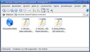 Abbildung 8: KCLucene zeigt Treffer direkt in Konqueror an. Über einen Klick auf das <code srcset=