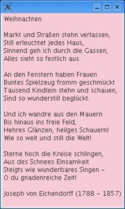Abbildung 8: Ein Textfenster zur Ausgabe von Weihnachtsgedichten.