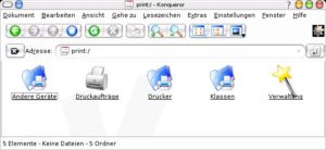 Abbildung 9: Die Eingabe von "print:/" in die Konqueror-Adresszeile öffnet die KDE-Druckerverwaltung.