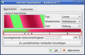 Abbildung 9: Das Verlaufswerkzeug von Karbon14 ist zwar schwer zu finden und zu bedienen, liefert im Endeffekt aber sehr gute Resultate.