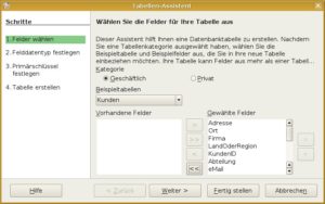 Abbildung 9: OOBase bietet als einziges Programm einen Tabellen-Assistenten.