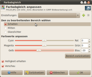 Abschwächen des Blaustiches