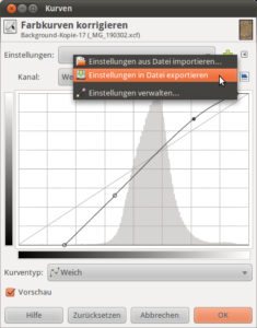 Farbkurven exportieren in GIMP