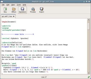 Der LaTeX-Editor Amyedit beschränkt sich auf die wesentlichen Funktionen.