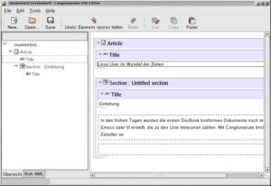 Conglomerate hilft dabei, eine Docbook-Datei zu bearbeiten.
