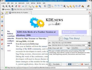 Das Digg-Plugin residiert in Konquerors Statusleiste und erlaubt die Übersendung der aktuellen Seite.