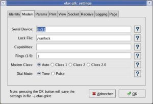Efax-Gtk unterstützt alle gängigen Faxklassen.