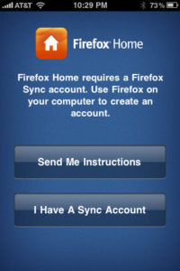 Braucht einen Sync-Account, Firefox Home für I-Phones.